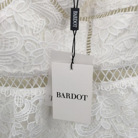 Bardot Lace Peplum Mini Dress Short Sweetheart Neck White size 10 New - Picture 7 of 11